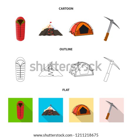 Isolated object of mountaineering and peak sign. Set of mountaineering and camp stock symbol for web.