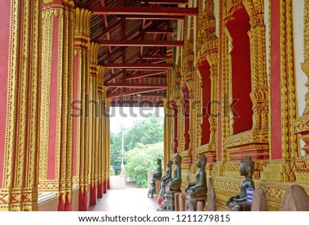 Sculpture of Temple wall at Hor Phakeo Museum Vientiane Laos -- Ancient sculture buddhist temple