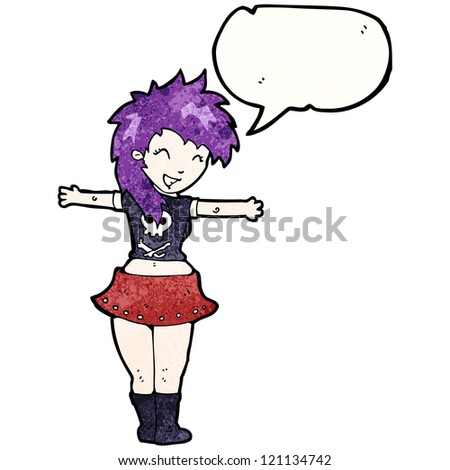 cartoon rock girl with speech bubble