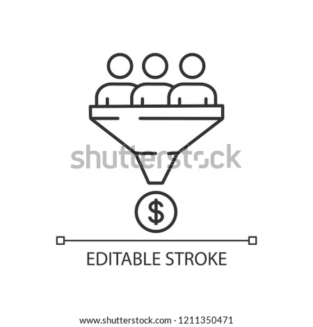 Traffic conversion linear icon. Sales funnel. Thin line illustration. Internet marketing strategy. Customer filter. Conversion rate. Contour symbol. Vector isolated outline drawing. Editable stroke