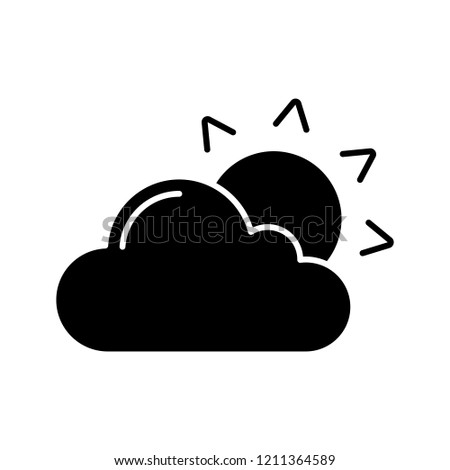 Partly cloudy glyph icon. Cloudy weather. Sun with clouds. Weather forecast. Silhouette symbol. Negative space. Vector isolated illustration
