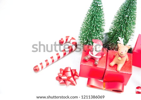 Christmas tree with Christmas  decoration with red packing parcels box at home. Merry Christmas and happy new year concept. 