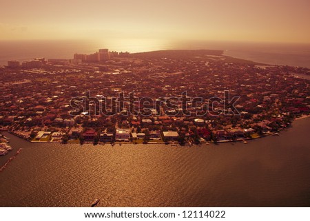 Aerial shot of Miami on a golden afternoon