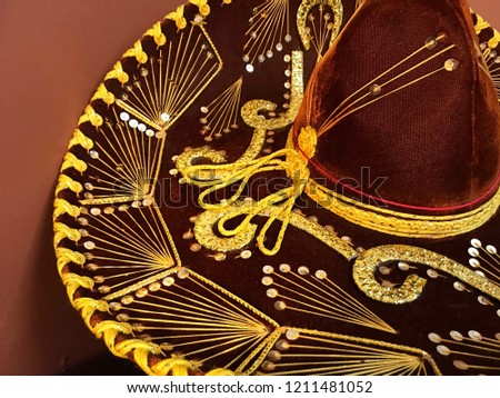 Mariachi Sombrero Rich Plush Brown Velvet Beaded Sequin Spangled Hat Brim