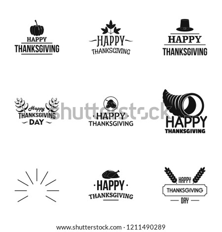 Happy thanksgiving day logo set. Simple set of 9 happy thanksgiving day vector logo for web design on white background