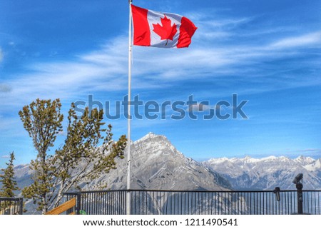 Canada Flag And Mountains
