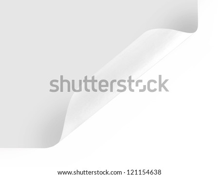 white page curl isolated on white background