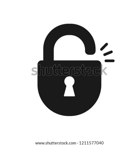 Black isolated icon of unlocked lock on white background. Silhouette of unlocked padlock. Flat design. Royalty-Free Stock Photo #1211577040
