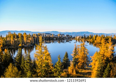 Spectacular Mountain lake Strbske pleso (Strbske lake) in High Tatras national park, North Slovakia on a beautiful clear Autums day
