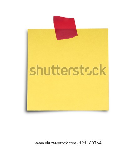 Paper note with sticky tape isolated on white background Royalty-Free Stock Photo #121160764