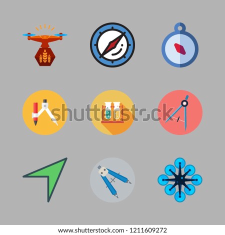discovery icon set. vector set about drone, test tubes and compass icons set.