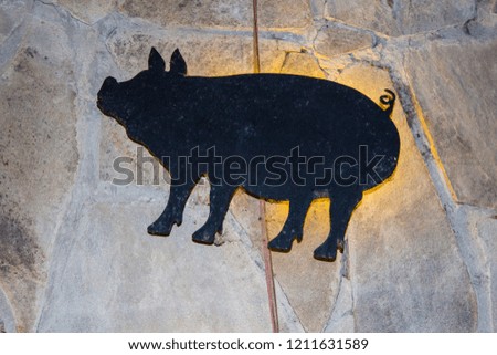 Black pig on stone background. Chinese Zodiac Sign Year of Pig.