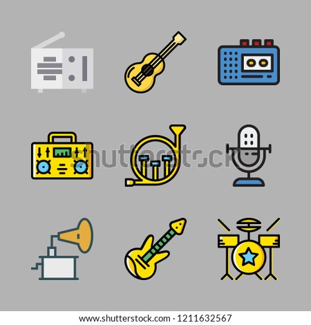 song icon set. vector set about electric guitar, walkman, microphone and acoustic guitar icons set.