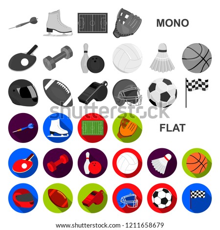 Different kinds of sports flat icons in set collection for design. Sport equipment vector symbol stock web illustration.