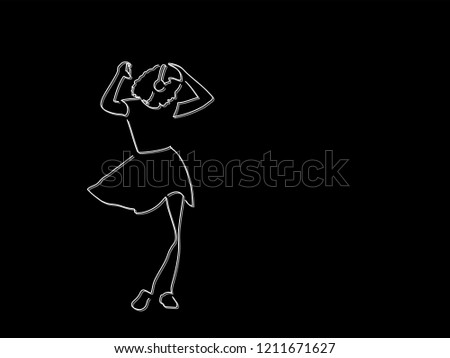 Young woman dancing isolated line drawing, vector illustration design. Music collection.