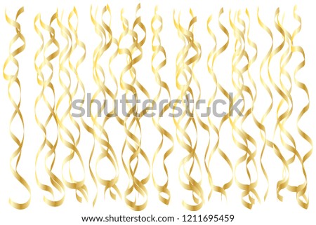 Golden serpentine confetti vector design. Sparkling ribbons pattern. Festive vector background