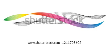 Wave of the many colored and black lines. Abstract wavy stripes on a white background isolated. Creative line art. Design elements created using the Blend Tool.