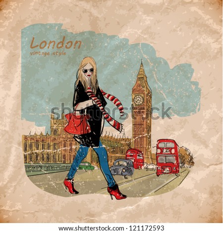 fashion girl in london.vector illustration
