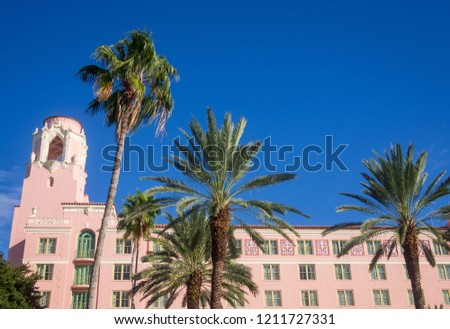 Pink Hotel Tropical Beach Motel City Resort Vintage Architecture Retro Bright Palm Trees Skyline St. Petersburg Vinoy Florida Coastal Living Blue Sky Street Bay Tampa Vacation Trip Travel Tourism