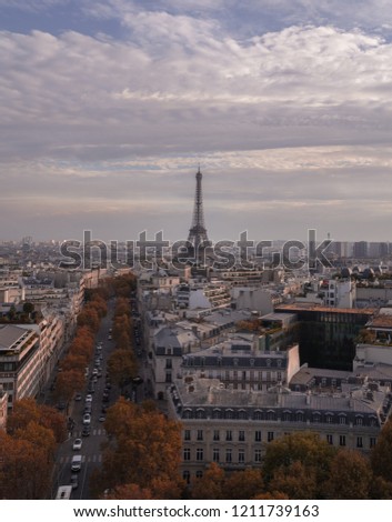 The view of Paris in the fall just before sunset