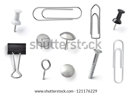 collection of various pushpins on white background. each one is shot separately Royalty-Free Stock Photo #121176229