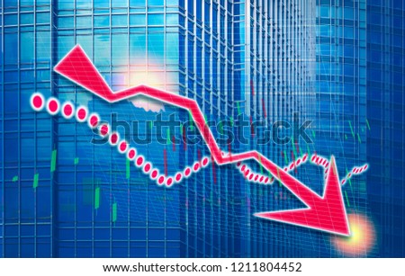 Stock index graph and chart in modern building background (red bear chart)