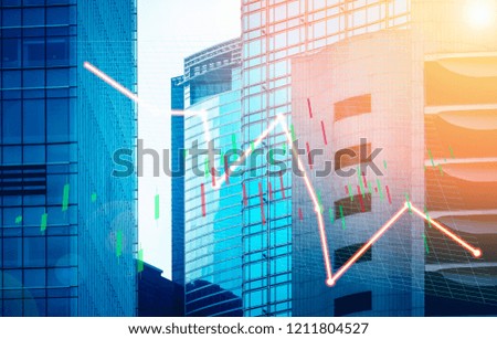 Stock index graph and chart in modern building background (red bear chart)