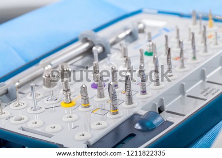 Close up picture of a implant surgical kit