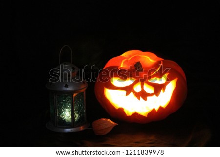 Halloween Pumpkin Jack O Latern on dark background.