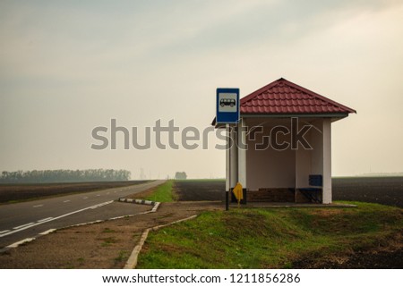 Old Bus Stop on the Road in the Countryside