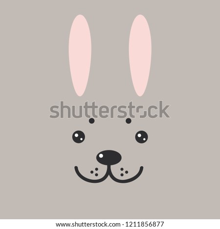 funny bunny hare rabbit face on gray background. illustration