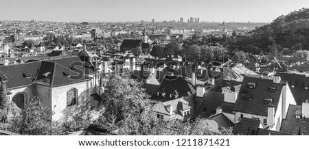 Top view of Prague black-white photo.