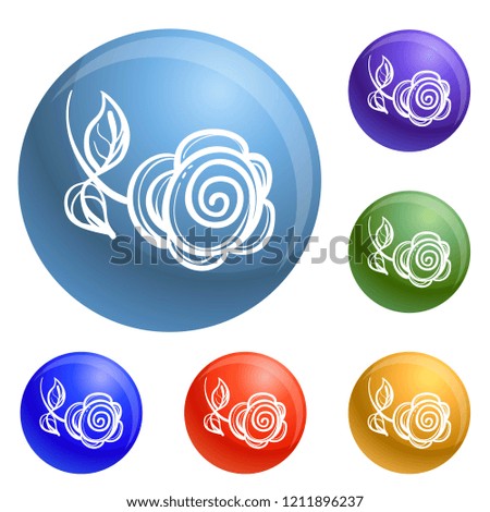 Abstract rose icons set vector 6 color isolated on white background