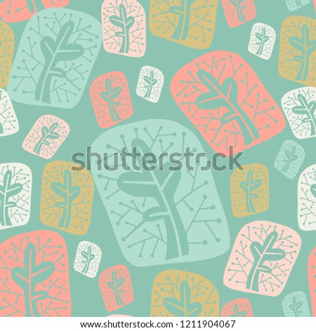 Seamless pattern with abstract flowers.Vector design with ornamental plants, can be used for textiles, wallpaper, children s clothing, wrapping paper.