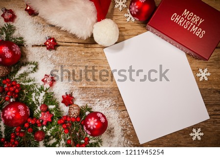 letter to santa. empty craft paper with a pencil on  wooden winter background