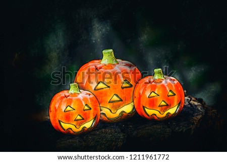 Background with cartoons halloween pumpkin with dark background. 