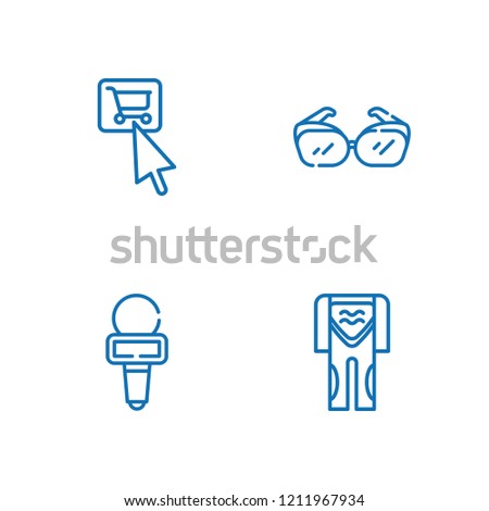 Collection of 4 old outline icons include icons such as tap, diving suit, eyeglasses