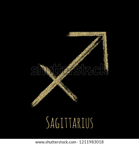 Gold glitter Sagittarius horoscope icon, hand painted zodiac vector sign. Astrological icon isolated. Sagittarius astrology horoscope symbol gold clip art.