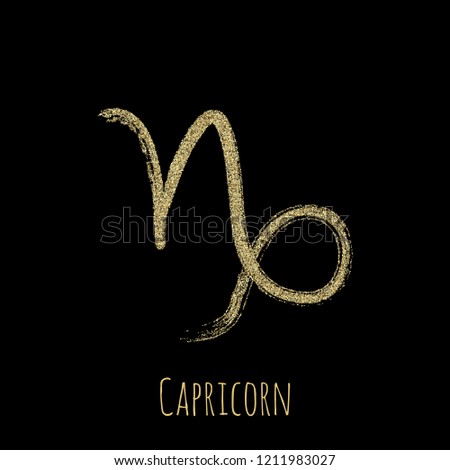 Gold glitter Capricorn zodiac symbol vector, hand painted horoscope sign. Astrological icon isolated. Capricorn astrology zodiac sign circle gold clip art.