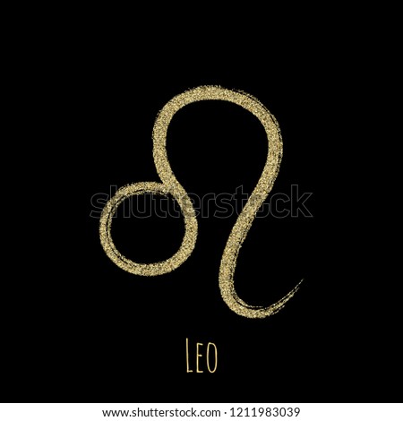 Gold glitter Leo zodiac sign, hand painted horoscope symbol vector. Astrological icon isolated. Leo astrology zodiac symbol gold clip art.
