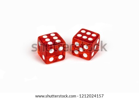 Two red glass dice isolated on white background. Six and six Royalty-Free Stock Photo #1212024157