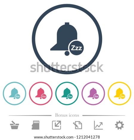 Reminder snooze flat color icons in round outlines. 6 bonus icons included.