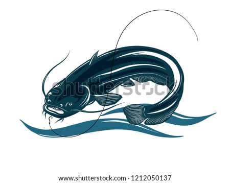 illustration fishing catfish logo on white background