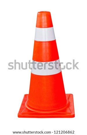 Orange and white traffic cone in white background