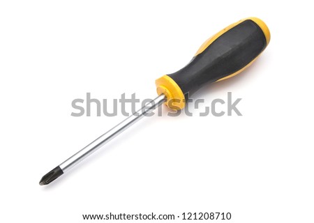 Yellow screwdriver and screws isolated on white background Royalty-Free Stock Photo #121208710