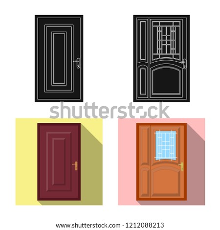 Isolated object of door and front icon. Collection of door and wooden stock symbol for web.