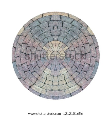 Cobbled surface with paving stones in different shades - top view;  Exterior floor covering.
