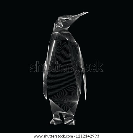 Poligonal line white penguin on a black background
