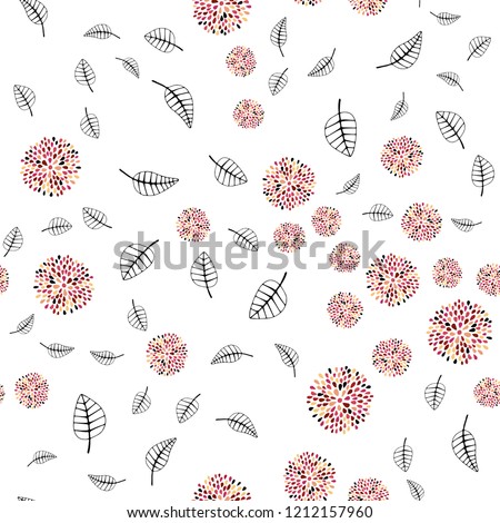 Light Red, Yellow vector seamless elegant background with leaves, flowers. Gradient Leaves, flowers on white background. Template for business cards, websites.