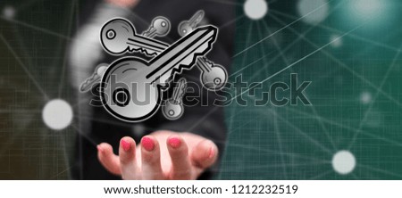 Security concept above the hand of a woman in background